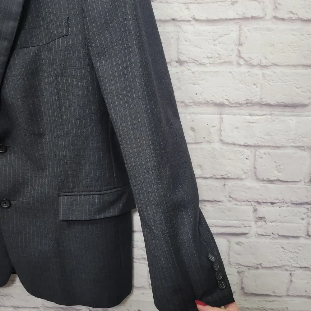 Brooks Brothers 1818 Regent Italy Men Blazer Jacket 42R 100% Wool Pinstripe Gray